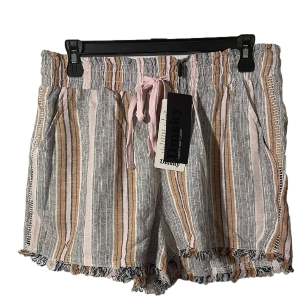 Dmsky Cute Stripe Shorts With Fringe Details, Drawstring Waist, And Pockets.